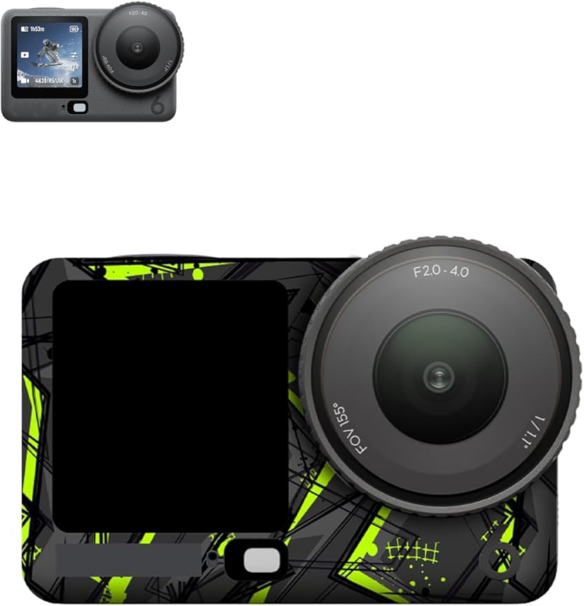 ZBAGUG for DJI Action 6 Skin Full Body Wrap, Anti-Scratch Waterproof Protective Sticker, Full Coverage Action Cam Wrap, for DJI Action 6 Accessories, Black Green