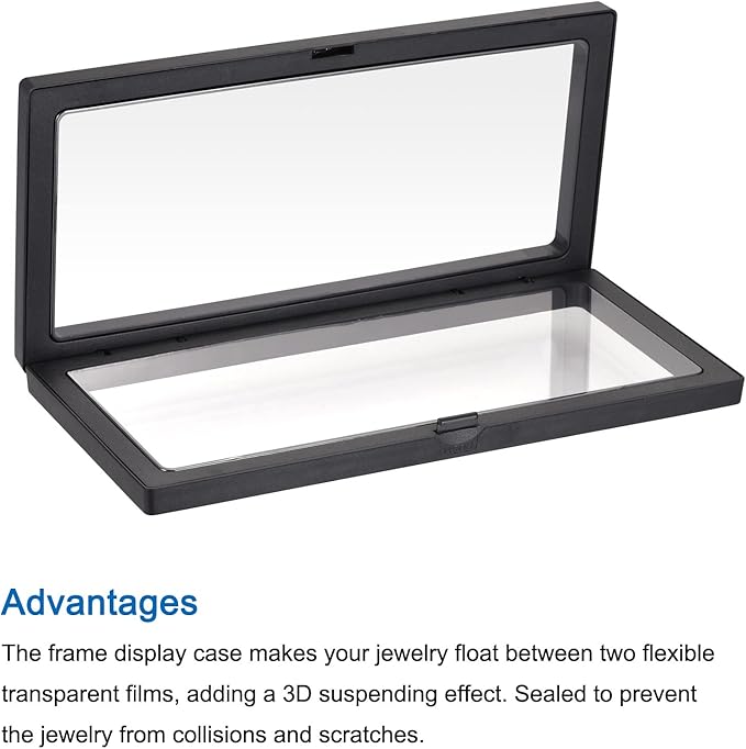 MECCANIXITY Floating Frame Display Holder Stand 3D Jewelry Display Box 11.81 x 4.33 x 0.79 inch Black for Ring Necklace Bracelet Earring Pack of 2