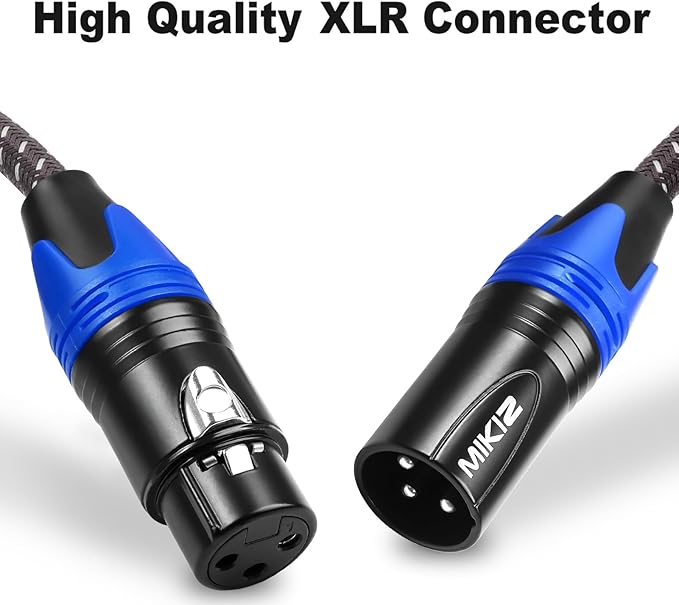 XLR Cables Braided 6ft 2 Pack Color Coded in Blue - Premium Anti-tangling XLR Patch Cables Short for Microphone DJ