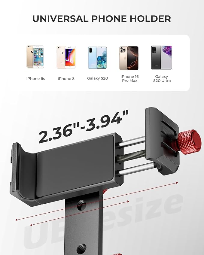 UBeesize Metal Phone Tripod Mount Cold Shoes with Arca QR Base, 3 Control Knob 360° Cell Phone Tripod Adapter for iPhone, Samsung, Desktop Tripod Smartphone Holder for Video Streaming Vlogging Rig