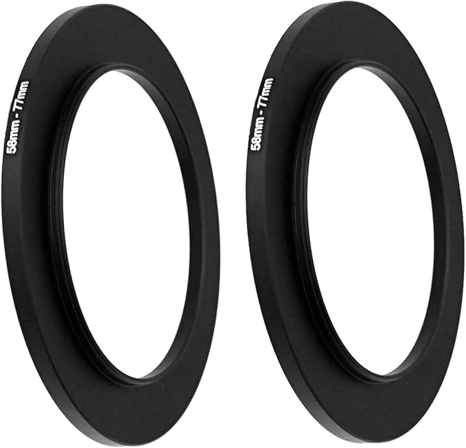 (2 Pcs) 58-77MM Step-Up Ring Adapter, 58mm to 77mm Step Up Filter Ring, 58 mm Male 77 mm Female Stepping Up Ring for DSLR Camera Lens and ND UV CPL Infrared Filters