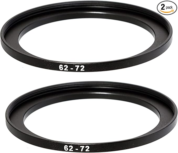 (2 Pcs) 62-72MM Step-Up Ring Adapter, 62mm to 72 mm Steps Up Filter Ring Adapter, 62 mm Male 72 mm Female Stepping Up Ring for DSLR Camera Lens ND UV CPL Infrared Filters