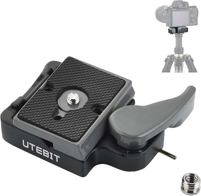 UTEBIT 323 RC2 Quick Release Plate, Aluminum Alloy Rapid Adapter with 1/4" and 3/8" Camera Screw Tripod Mount Plate Fit Only for Manfrotto Tripod (Grey)