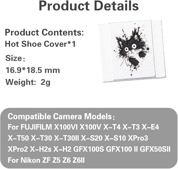 Camera Metal Hot Shoe Cover Protector Cap Cute Compatible for Fujifilm X100VI X100V X-M5 X-E5 X-T4 X-T3 for Leica Q Q3 (Cat)