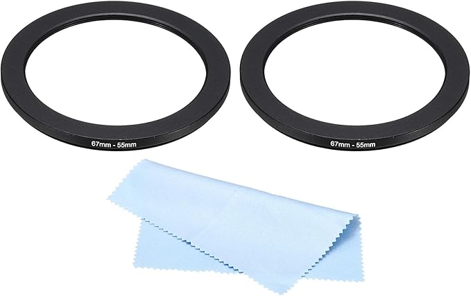 PATIKIL 67mm-55mm Metal Step Down Ring with Cleaning Cloth, 2 Pack Camera Lens Filter Adapter Ring Aluminum Filter Adapter Ring for Camera Lenses Hood, Black