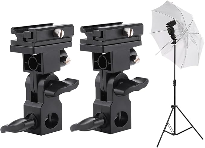 2PCS Camera Flash Mount, Light Stand Bracket Flash Umbrella Holder 180° Hot Shoe Mounting Bracket Lightweight for Photo Video Photography