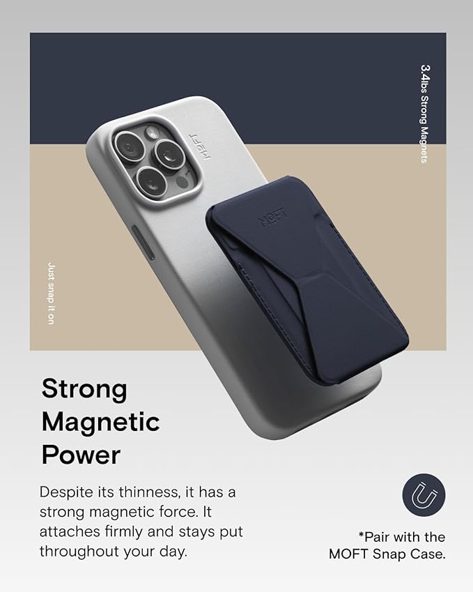 MOFT Magnetic Wallet Stand Compatible with iPhone 17/16/15/14/13/12 Series, Angle Adjustment & Magsafe Compatible MOVAS Phone Stand,Navy Blue