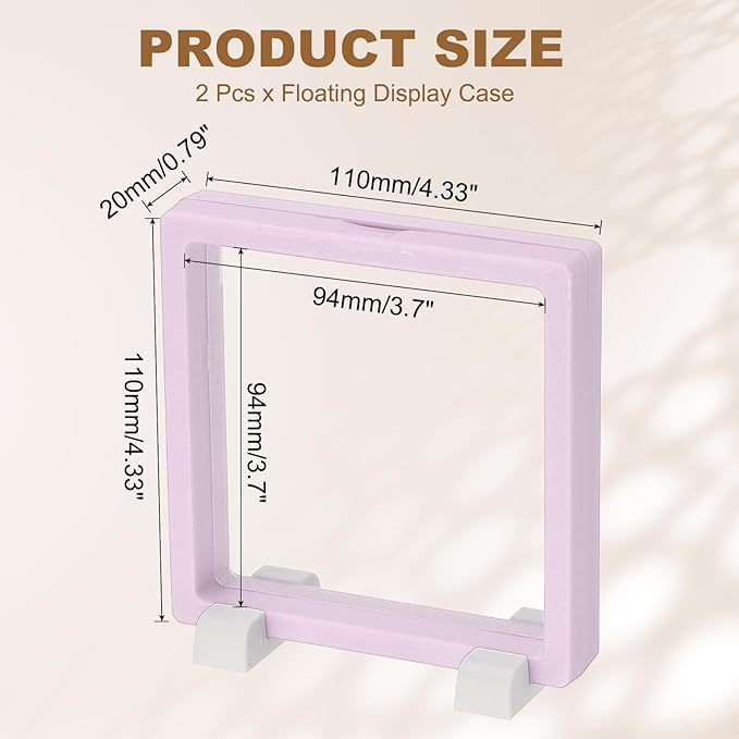 PATIKIL 2Pcs Floating Display Case, 4.3 Inch Jewelry Display Case Stand Challenge Coin Holder Frames Transparent Small Storage Box 3D for Necklace Bracelets Pendants, Light Purple/White