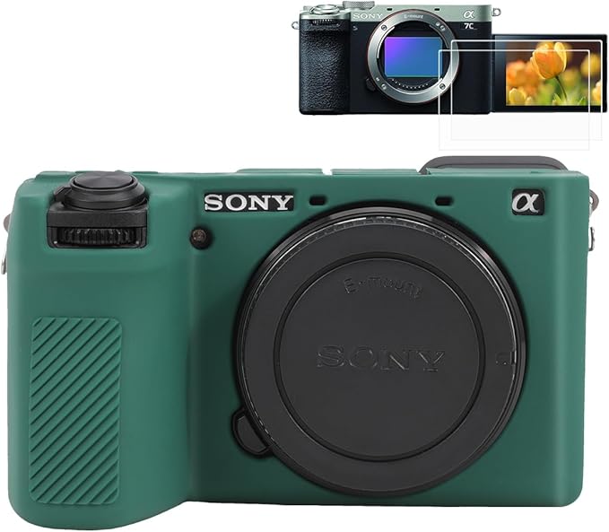 Pocoukate Case for Sony Alpha 6700 Camera, Soft Silicone Protective Cover Skin with A6700 Screen Protector Accessories for Sony Alpha 6700 Camera Silicone Case - Deep-Green