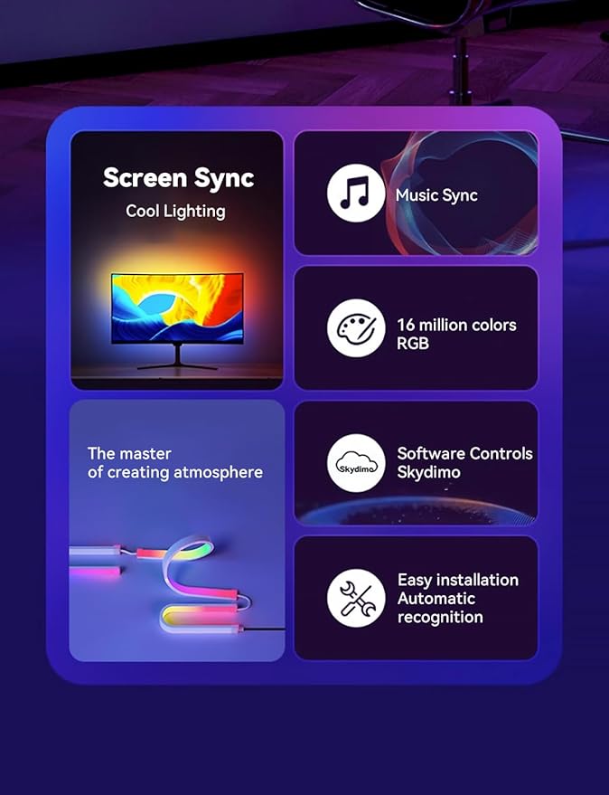 Monitor LED Backlights for PC & Mac, LED Strip Light Sync with Screen Color/Music, Computer Light Bar Behind Screen, LEDs for Desk Gaming, USB Port, Software Control, G100 (4-Side 32inch)