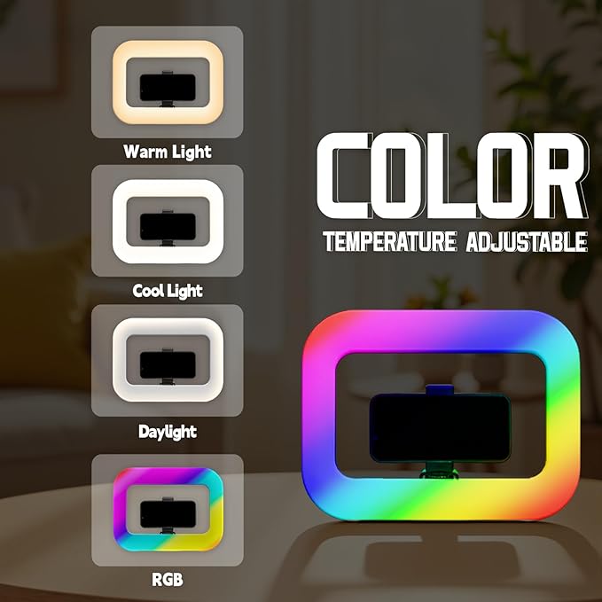 Handheld RGB Ring Light – 3 Color Temperatures & Full Color Modes, Rechargeable Fill Light for Phone Camera, YouTube TikTok Video, Makeup