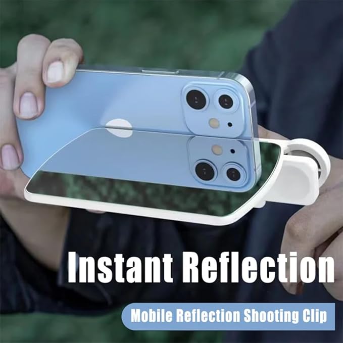 Mirror Effect Lens - Capture Stunning Reflections Instantly, Smartphone Camera Mirror Reflection Clip Kit for iPhone and All Phones, Adjustable HD Glass Smartphone Photography Flip for Travel (White)