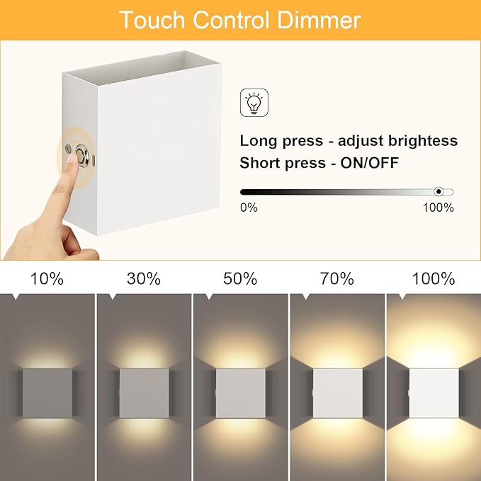 Lightess Rechargeable Wall Sconce Set of 2 with Touch Switch, Dimmable Indoor Wall Lights Battery Powered for Hallway, Warm White, LG9939113