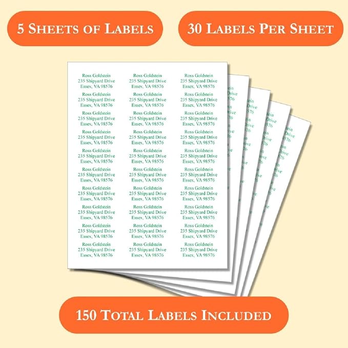 Return Address Labels Personalized, Address Labels for Envelopes, Return Labels Personalized Self Adhesive - Mailing Labels for Envelopes, 150 Labels On Sheets (White) - 21 Colors, 2 5/8" x 1"