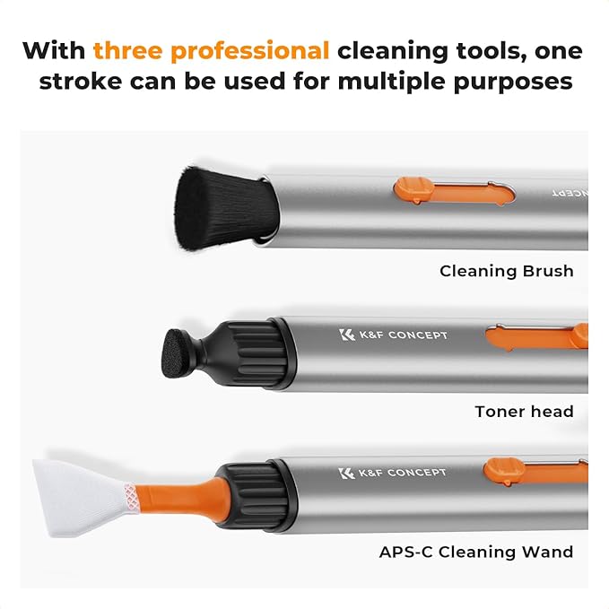 K&F Concept® Versatile Switch Lens Cleaning Pen, Replaceable Pen Tip with Cleaning Brush+Carbon Tip*2+16mm APS-C Cleaning Swab*6 for Camera Filters Screen Phone Computer Tablet AR VR Glasses