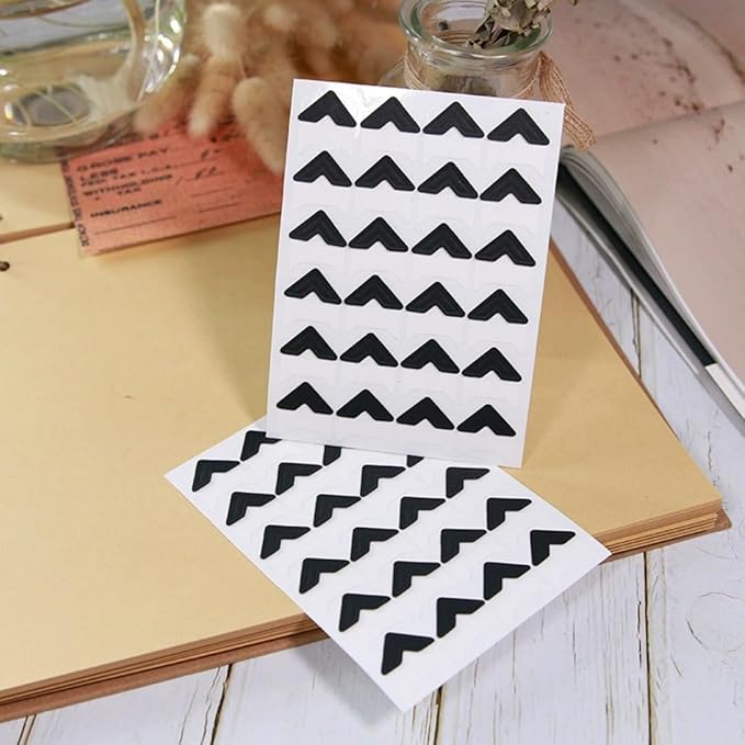 GOONAVI 15 Sheets 360 Pcs Acid-Free Photo Corners, Self-Adhesive Mounting for Wedding Scrapbook Supplies, DIY Photo Album, Journal, Guest Book, Memory Book (Black)