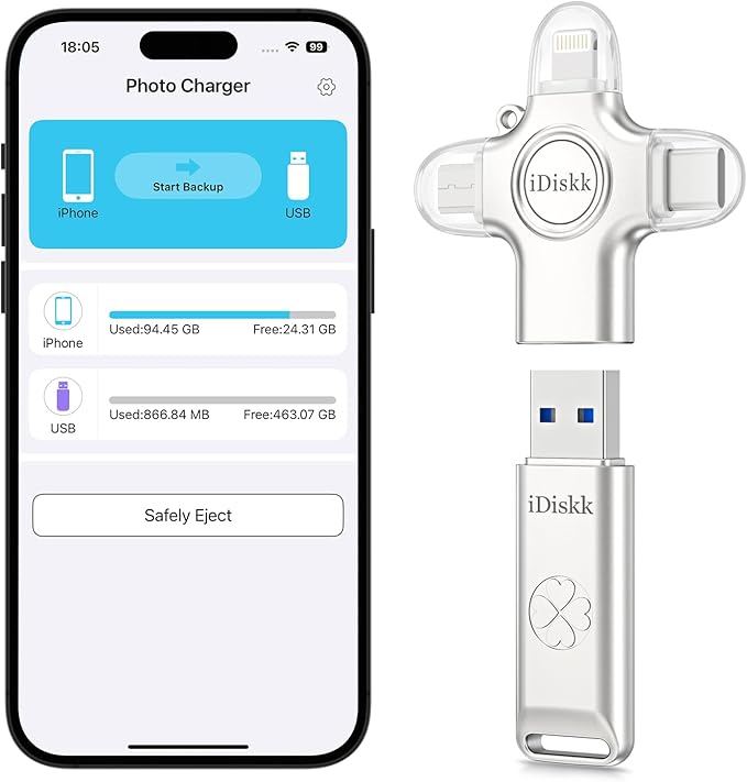 iDiskk 256GB Photo Stick – Photo & Video auto-Backup for iPhone, Android, Mac & PC – iPhone Storage Memory Stick for Transfer Files/Videos/Photos