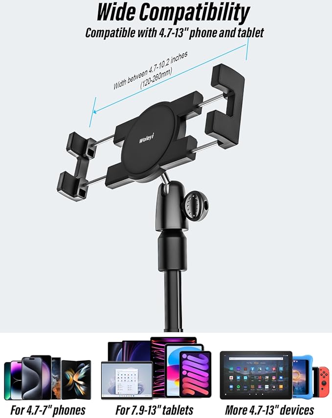 woleyi Tablet Golf Monopod Selfie Stick for iPad Holder, Adjustable Golf Tablet Stand Mount for Training Aid, Record Swing, Alignment Rod for 4-13" iPad Pro Air Mini, iPhone, Galaxy Tabs, Z Fold, Fire