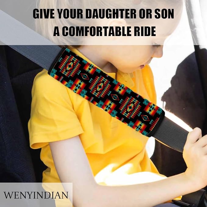 Red Native American Adults Car Seat Belt Covers for Boys and Girls, Carseat Shoulder Padding Soft Car Seat Neck Cover Car Accessories Seat Straps Pads Strap Cover Decoration Accessory for Women Men