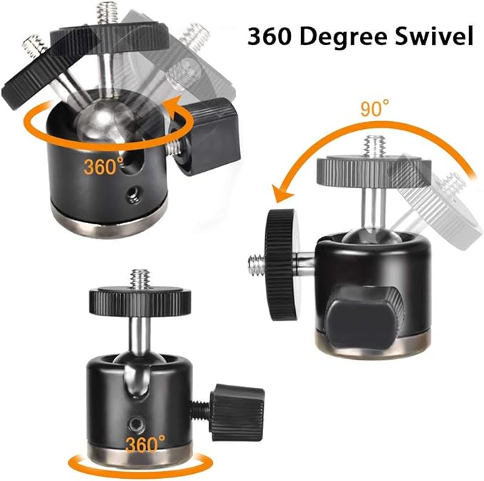 UTEBIT Mini Ball Head, Tripod Head with 1/4" hot Shoe, 360° Rotatable Ball Heads Camera Mount Adapter, Aluminium 20mm Ballhead Compatible with Tripods, Monopods, HTC Vive, SLR Cameras Loading 2.5lb