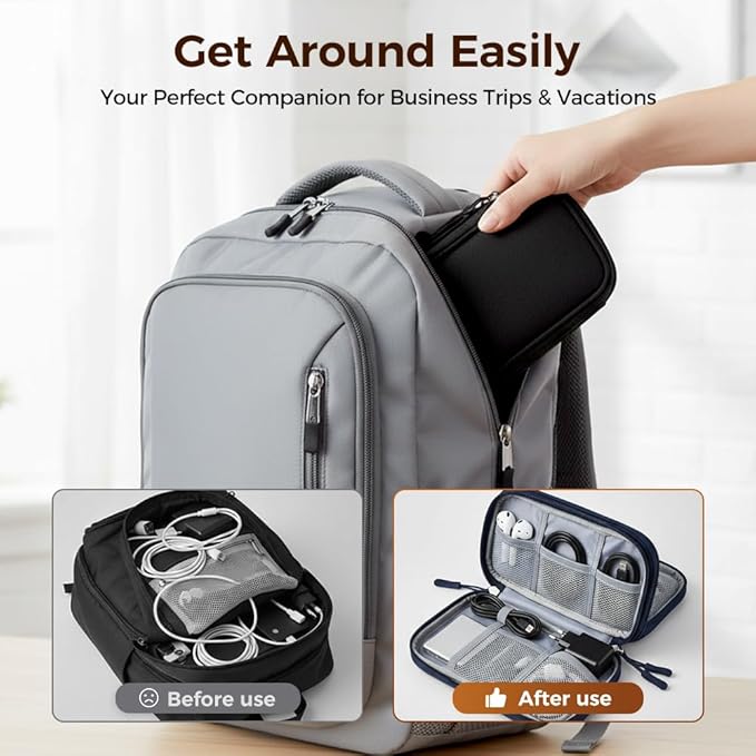 Cord Organizer Travel,Electronic Data Cable Organizer Pouch Black,Tech Accessories Compact Storage Bag for Earphone Case,Charger,AirPods,HDMI,Travel Essentials for Men Women (Gray)