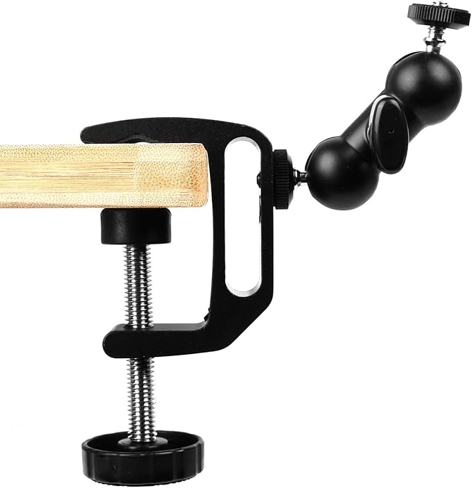 WANBY Camera Clamp Mount Double Ballhead Table Magic Arm Monitor Desk Mount Bracket with Super Clamp with 1/4" and 3/8" Thread for DSLR Camera Rig, LCD Monitor, LED Flash Lights
