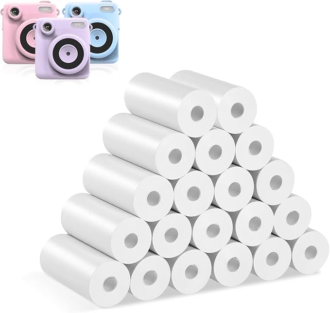 Kids Camera Paper Roll Refill for Instant Print Camera, 20 Rolls BPA and BPS Free Thermal Paper, Compatible with Most Popular kids print camera