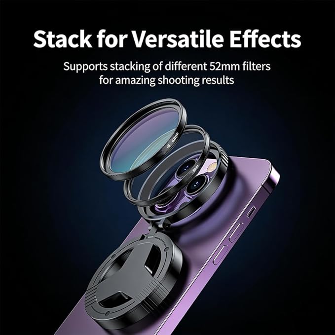 Anti-Glare Magnetic Phone Filter, 52mm Rotatable Expandable Cpl Polarizing Filter, Quick Mount, Reduces Reflections Enhances Colors (2pcs)