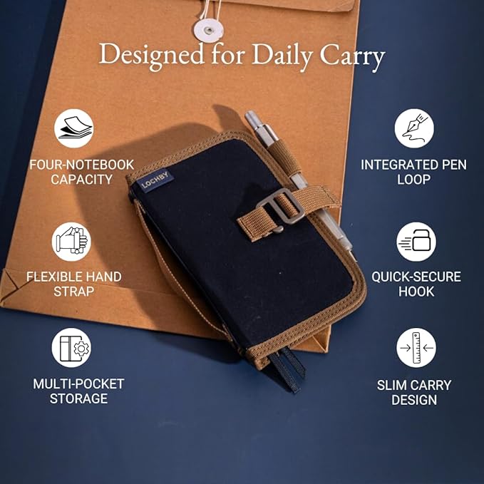LOCHBY® Mini Field Journal | Water Resistant Waxed Canvas | Pen Loop | Included Tomoe River Notebook | Perfect for Travel, Art, Bullet Journal
