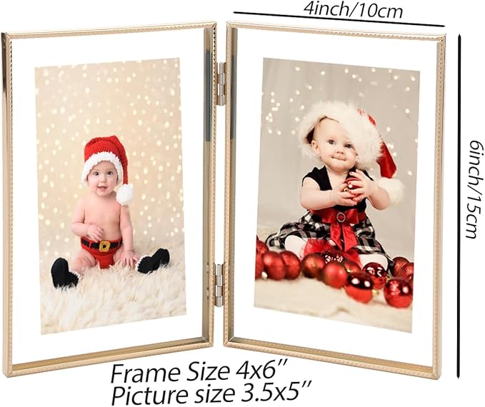 Silver 4x 6'' Double Hinged Floating Frame, For Photo Sizes (2x3'' 3.5x 5'' up to 4x6'' ), Beautiful Metal Lace Edge Frames Adjustable Tabletop/Shelf Photo Frame, Classy Gift Choice for Wedding,