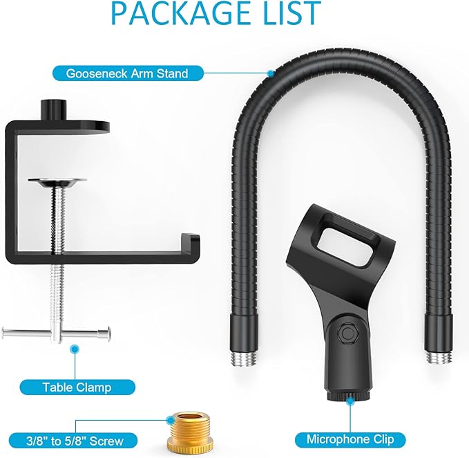 ZealSound Microphone Stand,Flexible Gooseneck Desktop Mic Stands Holder with Heavy Duty Desk Clamp,3/8" to 5/8" Screw Adapter Include 360 Adjustable Compact Mic Arm for Blue Snowball Ice Spark (Black)
