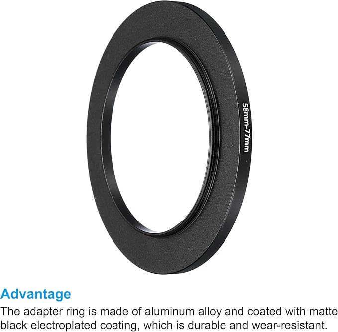 PATIKIL 58mm-77mm Metal Step Up Ring, 2 Pack Camera Lens Filter Adapter Ring Aluminum Filter Adapter Ring for Camera Lenses Hood, Black
