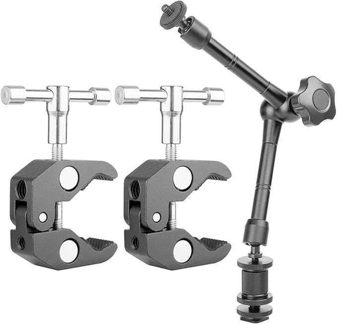 ChromLives 11'' Magic Arm with 2Pack Super Clamp Crab Clamp, Articulating Friction Arm Photography w/ 1/4'' and 3/8'' Thread Camera Clamp Compatible with DSLR Camera Rig, Monitor,Flash Light,DJI Osmo