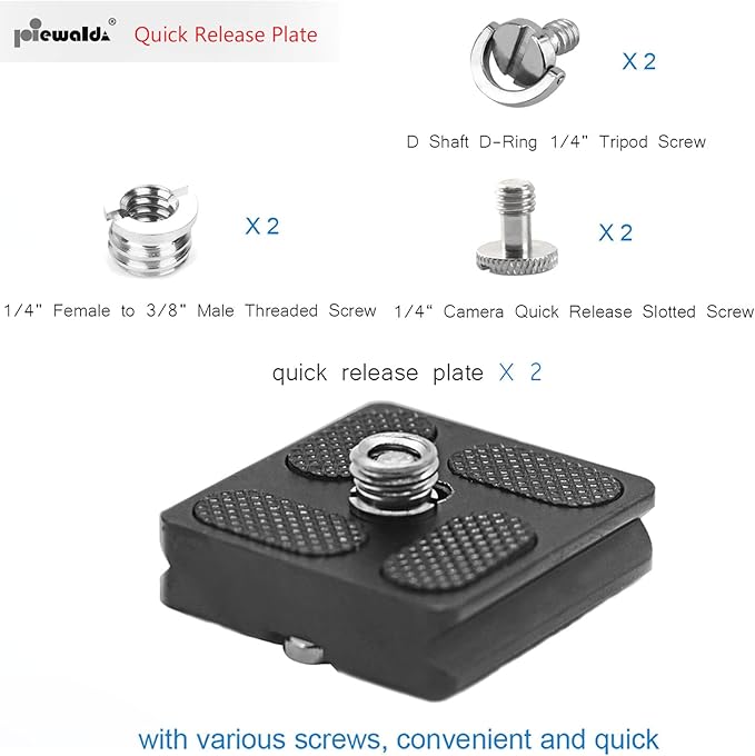 Aluminum Metal Quick Release Plate with 1/4" D-Ring Screw/Slotted Screw and 3/8" to 1/4" Mount Screw Adapter, Tripod Mounting Plate Fits Arca-Swiss for SLR Camera Tripod Ball Head (PU-40)