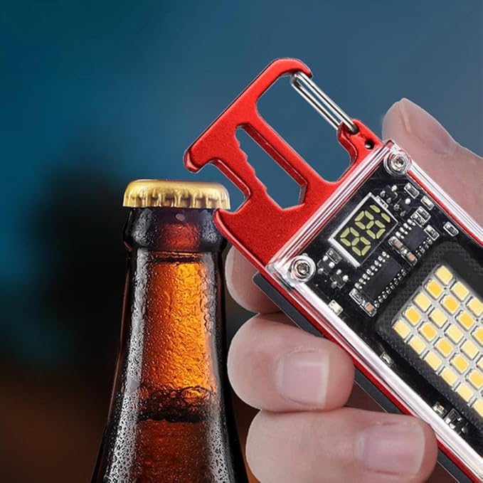 BY-J COB Keychain Work Light Flashlight, Multi-Function Mini Work Light, 8 Lighting Modes, 1000 Lumens Rechargeable, with Rechargeable, Portable Wrench, Fire Starter Function, Red