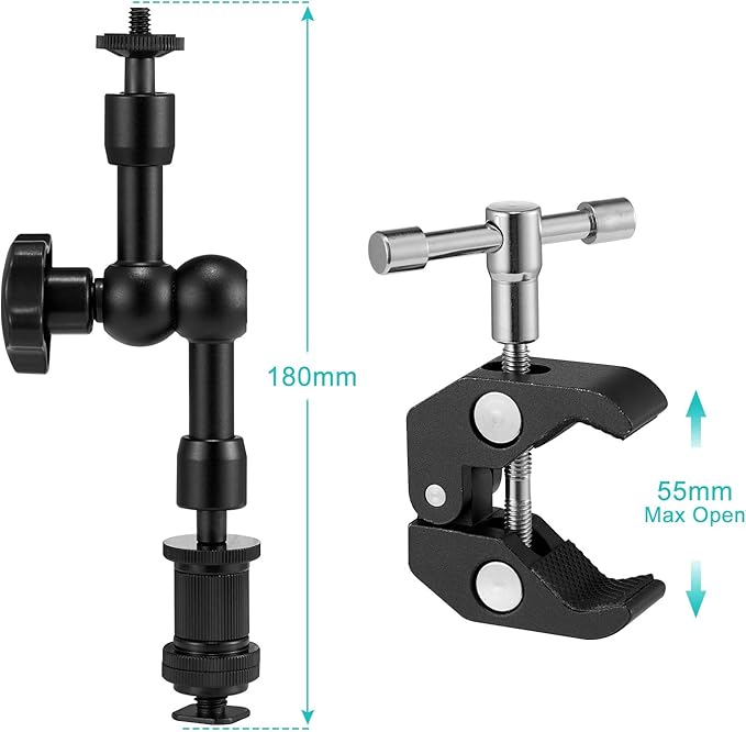 WANBY 7' Articulating Magic Friction Arm & Large Adjustable Super Clamp Pliers Clip with 1/4" and 3/8" Thread for DSLR Camera Rig, LCD Monitor, LED Flash Lights (7'Arm)