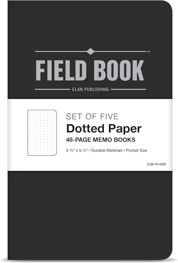 Elan Publishing Company Field Notebook/Pocket Journal - 3.5"x5.5" - Black - Dot Graph Memo Book - Pack of 5