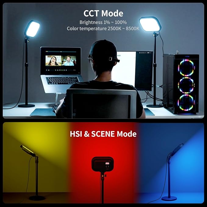 RaLeno Streaming Key Light with RGB, Studio Light with Remote Control and Desk Stand for Live Streaming Video Calls Photography, 1%-100% Brightness 2500-8500k Color Temperature Adjustable Soft Light