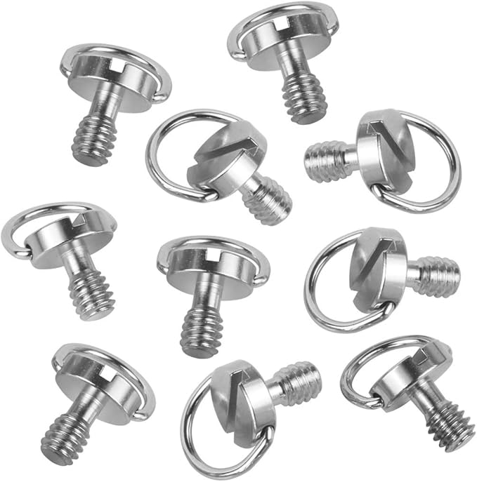 FEICHAO 10pcs Universal Camera Quick Release Plate D-Ring Screw Thread 1/4 Screw Aluminum Alloy Metal Screw for DSLR Camera