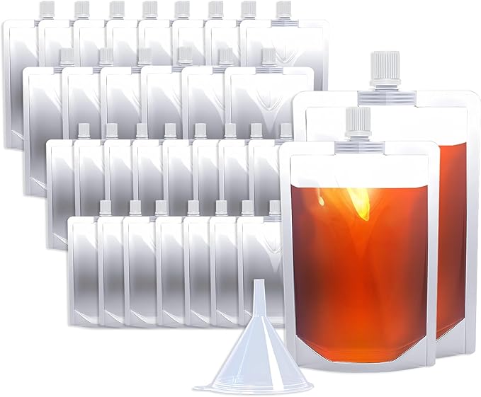 30PCS 8&16OZ Plastic Flasks,Reusable Drink Pouches with Funnel,Spouted Drinking Bags for Liquid Beverage Juice,Leak-Proof Food Grade for Travel Outdoor Sports Concert Cruise Events