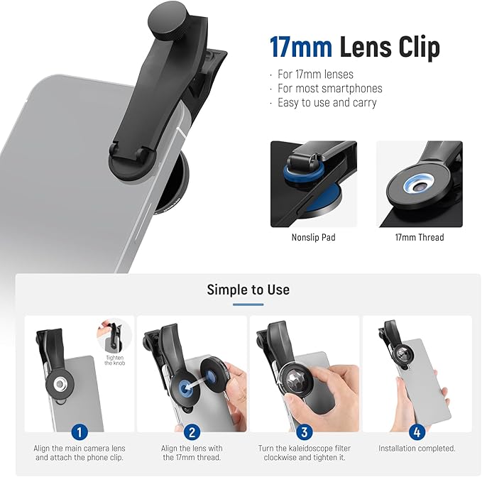 NEEWER 37mm Kaleidoscope Prism Filter with Phone Clip, K9 Crystal Glass Effect Lens Filter for 17mm Threaded Backplate, Phone Cage, Case Compatible with iPhone 17 16 Pro Max Galaxy S25 Ultra, FL-101