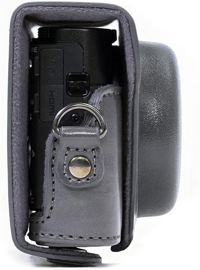 MegaGear MG680 Ever Ready Leather Camera Case compatible with Sony Cyber-shot DSC-RX100 VI, DSC-RX100 V, DSC-RX100 IV, DSC-RX100 III - Gray