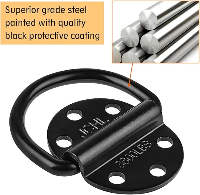 D-Rings Tie Downs Anchors Heavy Duty Steel 3600 Pound Capacity Lashing Rings for Loads on Trailers Trucks RV Campers Vans ATV SUV Boats Tie Down Ring with Screws&Bolts (10-Packs)