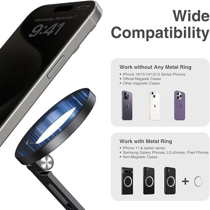 elitehood Aluminum Magsafe iPhone Tripod Mount with Arca Port, Magnetic Phone Mount for Tripod with 1/4" 3/8" Screw Adapter, Cell Phone Holder Stand for Video Recording Live Streaming Vlogging