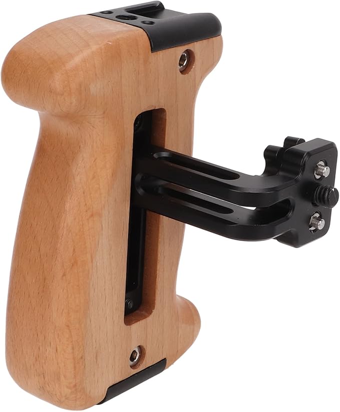 Camera Cage Handle Grip Wood Top Handle with Cold Shoe Mount and 1/4 Inch Screw Holes, Aluminum Alloy Durable Lightweight - Ergonomic Comfortable Grip for DSLR and Smartphone