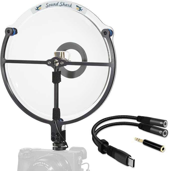SOUND SHARK Parabolic Directional Microphone (3.5mm TRRS + USB-C Bundle) Professional External Long Range Recording, DSLR Camera, & Smartphone Mic for Birding, Listening, and Shotgun Boom Alternative