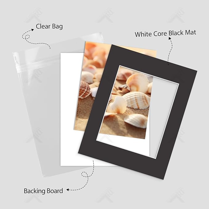 Golden State Art, Acid Free, Pack of 25 11x14 Black Picture Mats Mattes with White Core Bevel Cut for 8x10 Photo + Backing + Bags