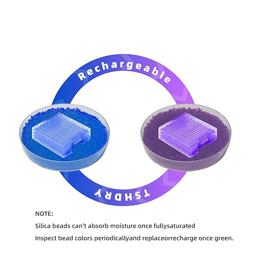 Blue Indicating Silica Gel Beads 1 Packs 50 Gram Desiccant Functional Hard Plastic Canister Dehumidifier Moisture Absorb Box Dryer for Camera Microscopes Telescopes