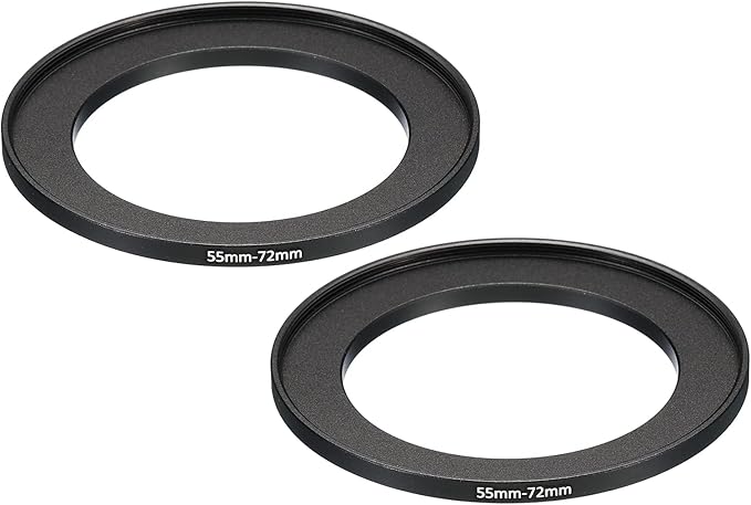 PATIKIL 55mm-72mm Metal Step Up Ring, 2 Pack Camera Lens Filter Adapter Ring Aluminum Filter Adapter Ring for Camera Lenses Hood, Black