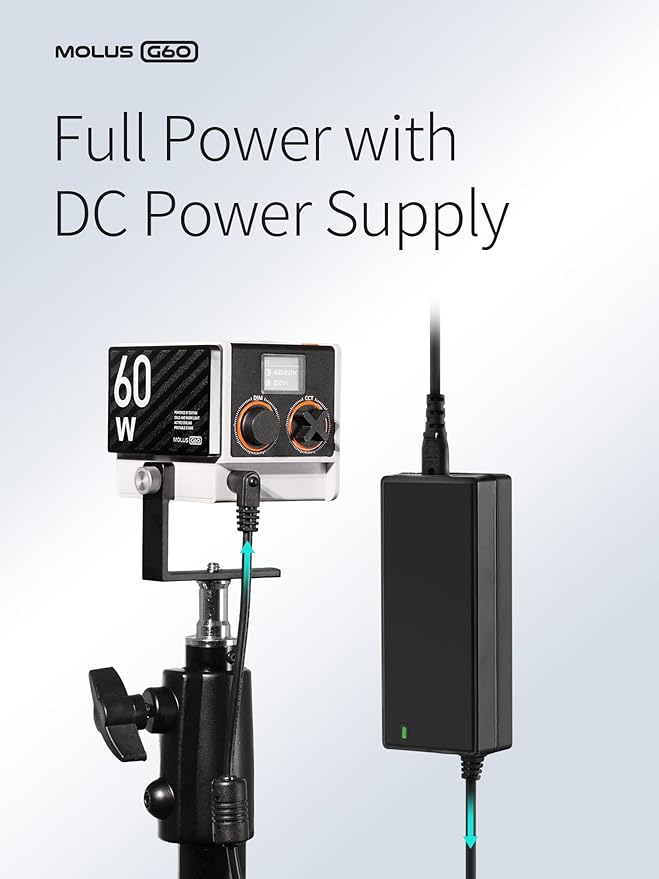 ZHIYUN Molus G60, Bi-Color Video Light, 300g Portable 60W COB LED Continuous Output Lighting, CRI≥96, TLCI≥97, Bluetooth App Control, ZY Mount Ecosystem DC/PD Power Supply
